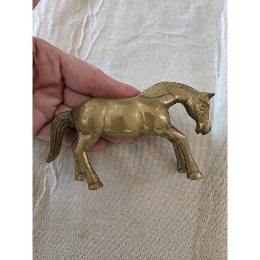 Vintage Small BRASS HORSE Figurine Statue RL Aesthetic Decor 4.25" Long